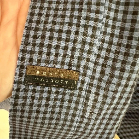 Robert Talbott Men's Short Sleeve Blue Plaid Button Up Shirt Size XL GUC - Picture 7 of 9